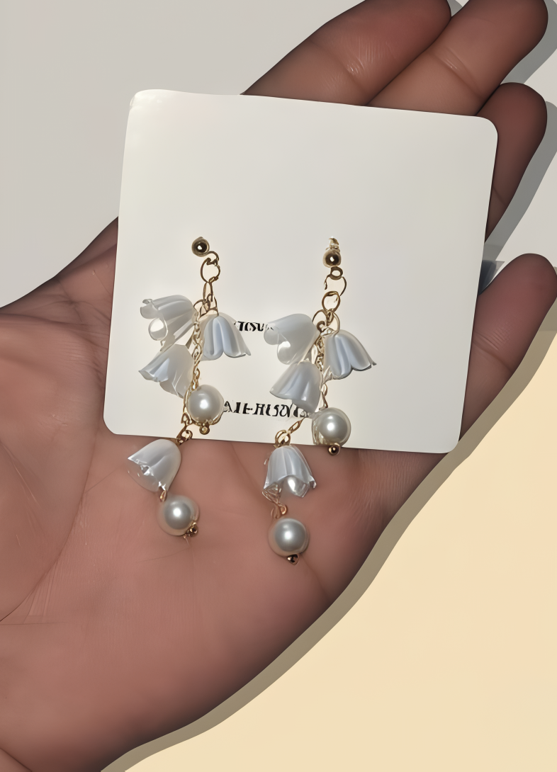 Pearl Korean Flower Earrings