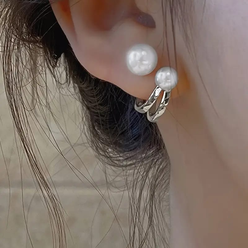 ZVT-167 Korean Pearl Circle Earrings-Golden