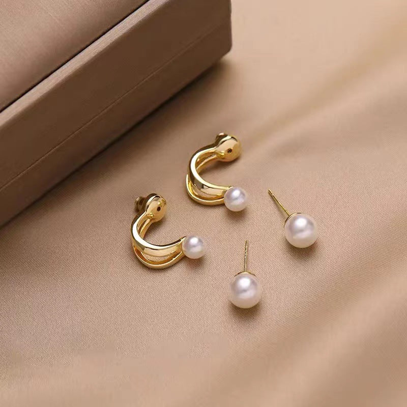 ZVT-167 Korean Pearl Circle Earrings-Golden