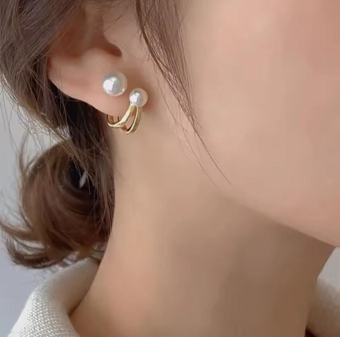 ZVT-167 Korean Pearl Circle Earrings-Golden